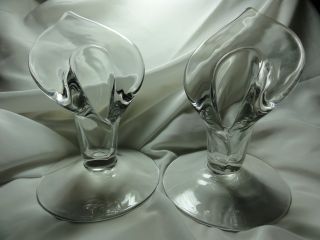 Pair Of Antique Calla Lilly Crystal Glass Candle Holders Handmade Est 1940 ' S photo