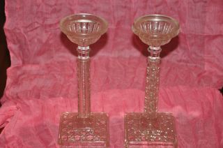 2 Vintage Candlestick Holders Ornate Glass Victorian photo