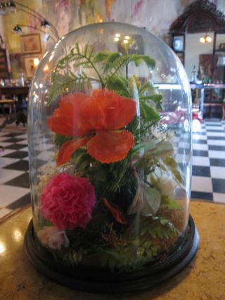 Antique 19th Century Victorian Era Glass Dome W/ Flowers Possibly Wax ? photo