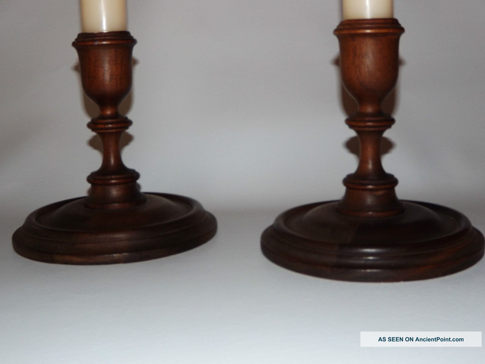 Walnut Wooden Candlesticks (pair) Vintage