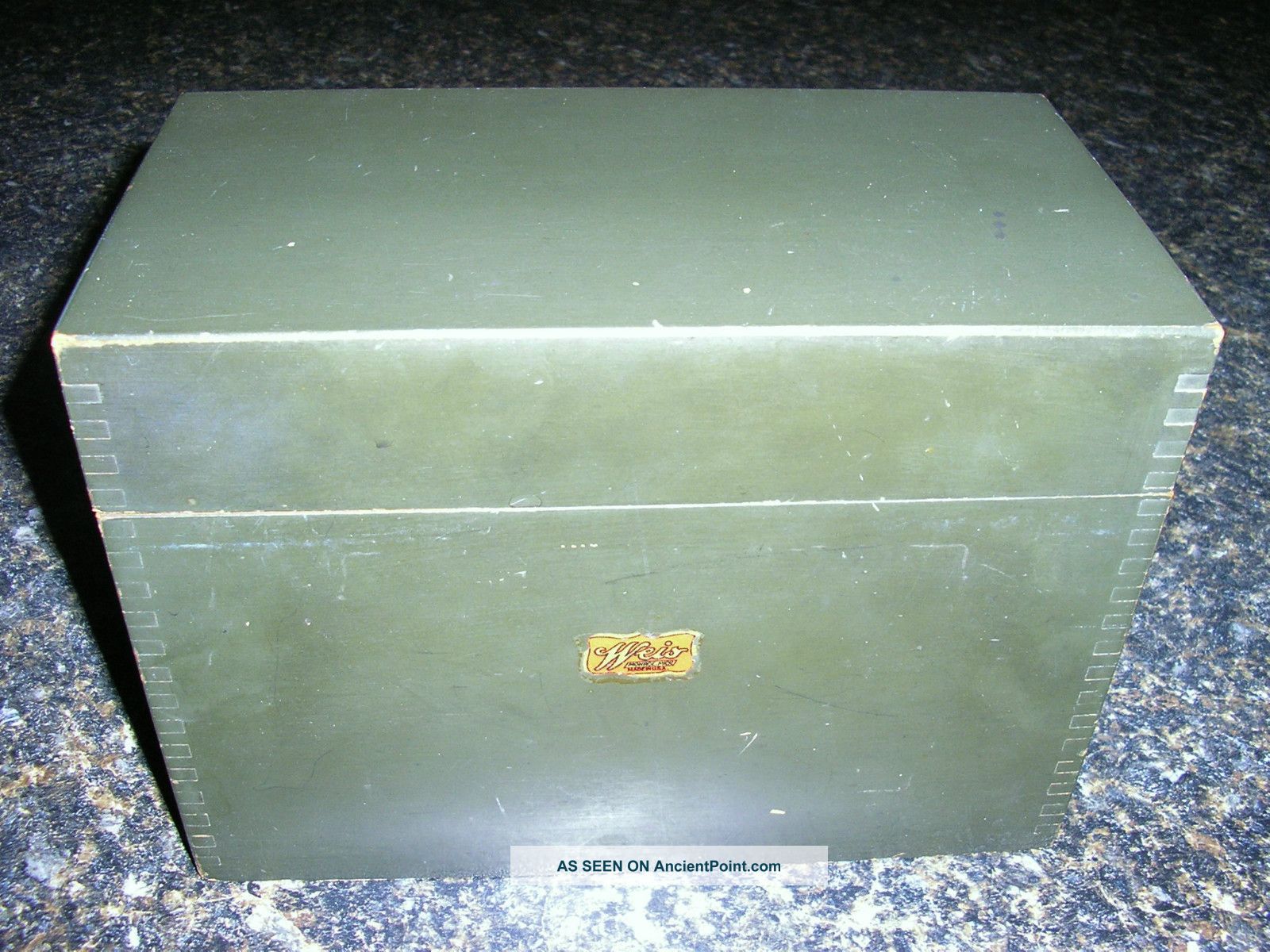 Wood Box Weis Storage Card File Box Dovetailed Sides Painted Green Boxes photo