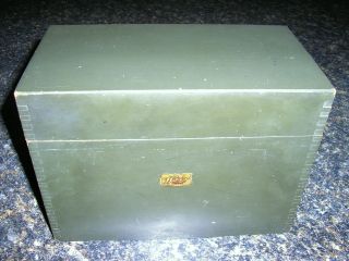 Wood Box Weis Storage Card File Box Dovetailed Sides Painted Green photo