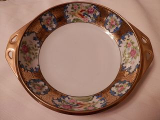 Porcelain Antique Bowl With Handles Lots Of Gold With Birds And Flowers Elegant photo