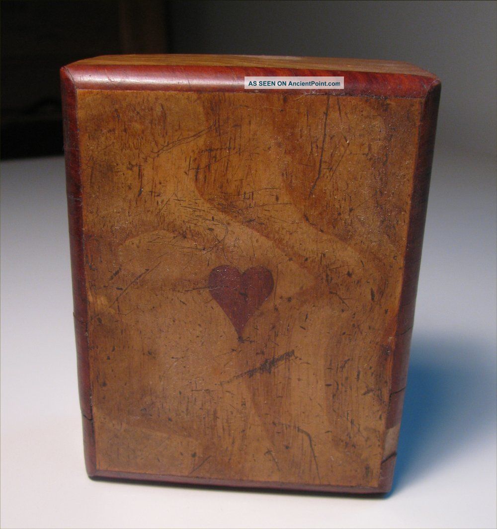 Antique Gaming Marker/token Box Red Heart - Shaped Inlay Wood Veneer Whist Game Boxes photo