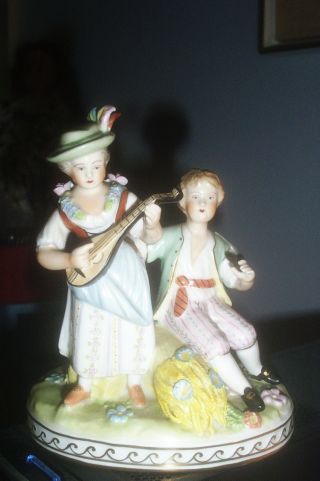 Antique German Dresden C.  Thieme Porcelain Figurine Boy & Girl Great Details photo