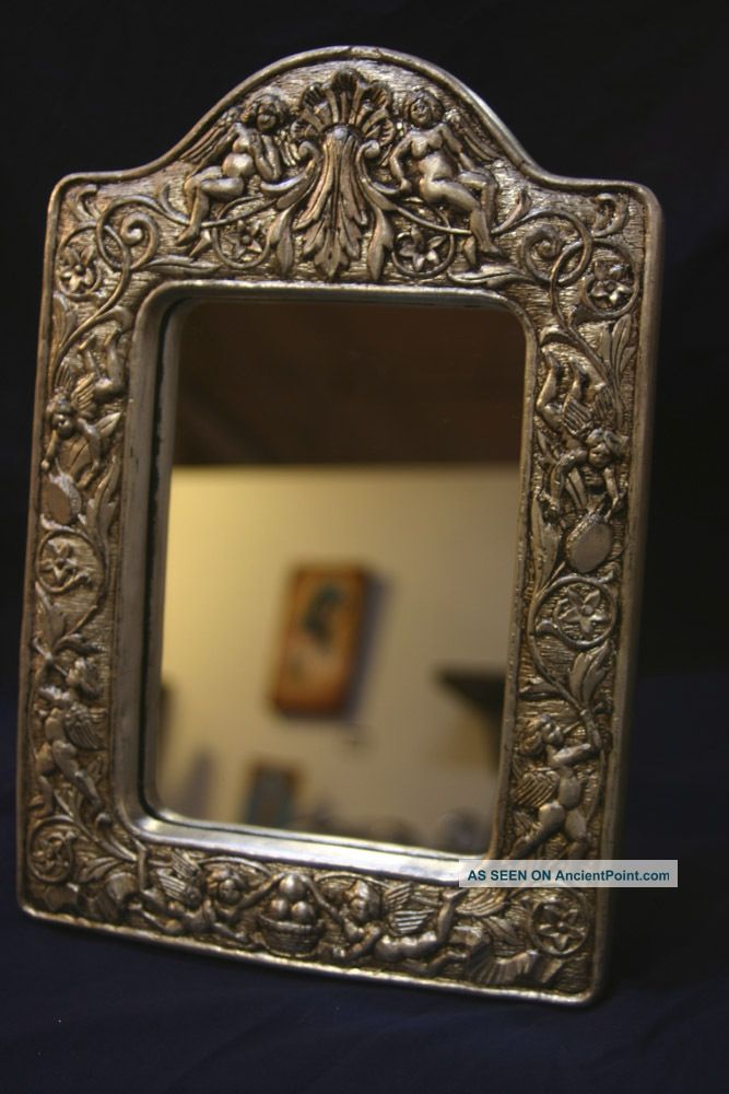 Refinished Ornate Silver Leaf Floral Cherub Mirror Mirrors photo
