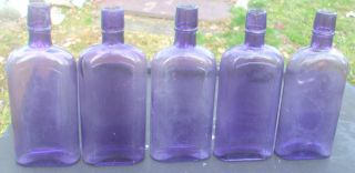 5 Purple Whiskey Flasks 1/2 Pint 1910 ' S Era Decoration L@@k photo