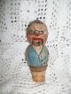 Vintage Animated Mechanical Hand Made Carved Painted Wood Man Head Stopper Cork Carved Figures photo 3