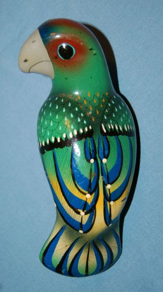 Vintage Mexico Ceramic Pottery Gorgeous Parrot Bird Figurine For Stand Display photo
