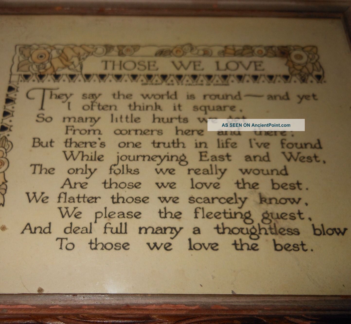 Vintage Hand Lettered Plaque In Wooden Frame Other photo