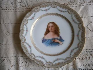 Antique Melle La Valliere Young Lady Porcelain Portrait Cabinet Plate Stunning photo