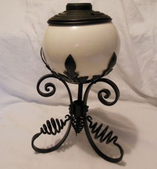 Antique Wrought Iron Rochester Style Banquet Oil Kerosene Lamp With Ceramic photo