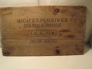 Wooden Crate Box High Explosives Dangerous I.  C.  C.  - 14 Union Made Side Panel photo
