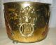 Large Antique Brass Copper Pot Planter Tub With Lion Handles And Scenes Metalware photo 3