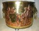 Large Antique Brass Copper Pot Planter Tub With Lion Handles And Scenes Metalware photo 4