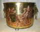 Large Antique Brass Copper Pot Planter Tub With Lion Handles And Scenes Metalware photo 6
