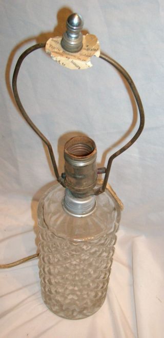 Antique Glass Crystal Hobnail Lamp With Harp; 8 