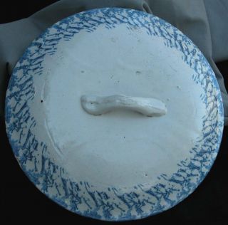19th.  Century Blue Accents Spongeware Crock Lid 2 - 3 Gallon Size photo