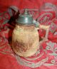 Antique 19th Century Ironstone Syrup Pitcher Pewter Top Pitchers photo 1