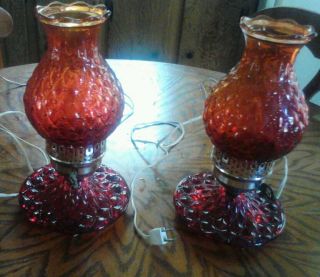 Vintage Set Of Cranberry/red Glass Electric Lanterns photo