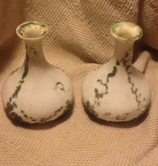 Antique Hand Painted & Hand Blown Opaque Glass Vases Pair (2) photo