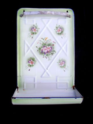 Antique French Floral Enamelware Tool Utensil Rack Japy Green & White Violets photo