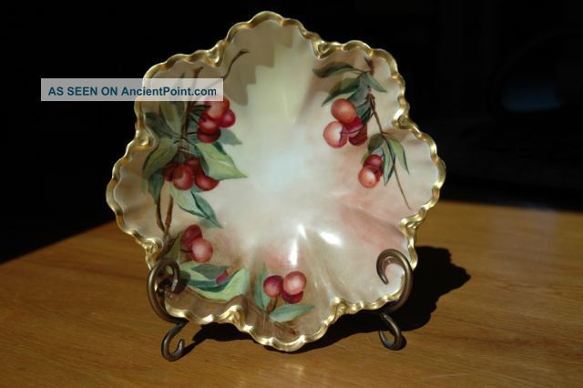 Antique Haviland France Cherries And Gold Scalloped Bowl Signed By Artist Bowls photo