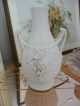 Lovely Pair Antique Matte White Bisque Porcelain Vase & Figurine Grapesappliqued Figurines photo 2