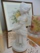 Lovely Pair Antique Matte White Bisque Porcelain Vase & Figurine Grapesappliqued Figurines photo 7