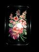 Vintage Lovely Flower Toleware Tray Colorful Flowers On Black In Good Condition Toleware photo 1