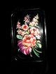 Vintage Lovely Flower Toleware Tray Colorful Flowers On Black In Good Condition Toleware photo 2