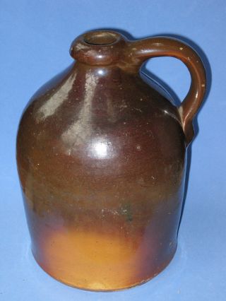 Two - Tone Brown Glazed Stoneware Jug W/applied Handle - Vintage Antique photo
