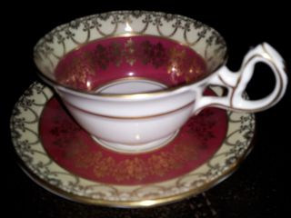 Royal Stafford Etched Raised Gold Tea Cup And Saucer Red photo