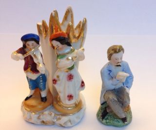 Pair Of Antique Porcelain Figurines - Couple With Instruments And Man Reading photo