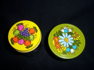 Vintage Ball Quilted Crystal Jelly Jars 1 Screw Lid 1 Slide Lid Flowers Retro photo