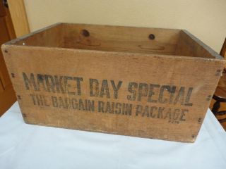 Vintage Wooden Fruit Crate Market Day Bargain Raisin Package P239 photo
