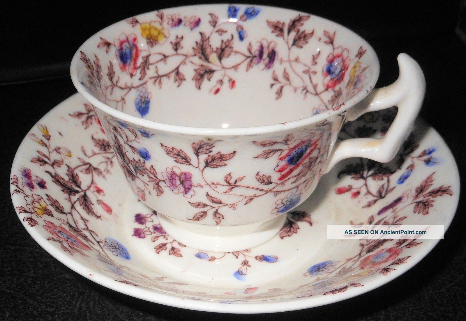 C1860 English Transfer Ware Cup And Saucer,  Staffordshire,  Deep Saucer 