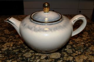 Large Antique Gold - Trimmed Teapot From West Germany.  Ivory & Blue. . photo