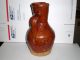 Antique Brown Glazed Stoneware Pitcher,  Pinched Spout,  Unglazed Base And Bottom Pitchers photo 2