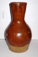 Antique Brown Glazed Stoneware Pitcher,  Pinched Spout,  Unglazed Base And Bottom Pitchers photo 3