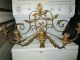 Vtg Gold Shabby Toleware Cottage Chic Metal & Wood Sconce Candle Holders 5 Arm Toleware photo 2