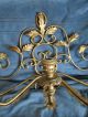 Vtg Gold Shabby Toleware Cottage Chic Metal & Wood Sconce Candle Holders 5 Arm Toleware photo 6