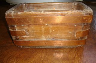Antique Wood Box W/ Copper Straps Wooden Planter Box Plank Boards photo