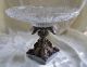 Crystal Compote Dish Bon Bon Pedestal Serving Plate Marble & Bronze Base Vintage Compotes photo 4