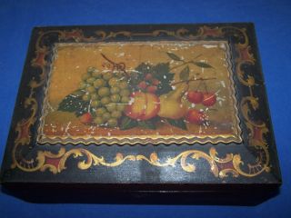 Old Hand Painted Document Box,  Has Fruit Motif On Lid photo