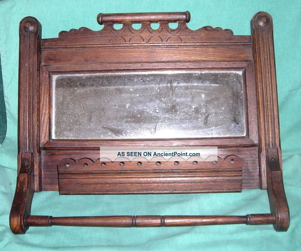 Antique Eastlake Towel Rack With Mirror & Toiletries Holder Mirrors photo