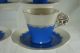 Vintage 60s Baby Blue & Off White,  Gold Rims Demitasse Cup & Saucer Set Of 4 Cups & Saucers photo 4