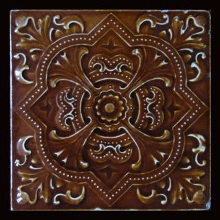 Stunning Antique Victorian Pressed Majolica Ceramic Tile In Rich Sienna Browns photo