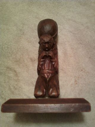 Vintage Wooden Kneeling Man Statue photo