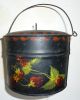 Tole Painted Swing Handled Tin Bucket,  Strawberries,  Cover,  Signed Toleware photo 3